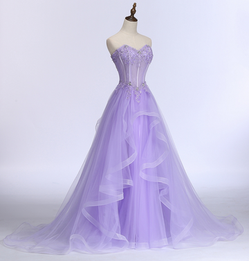 New Sweet Banquet Light Purple Lace Long Evening Dress The Bride Elegant Strapless A-line Prom Formal Party Gown Y1845